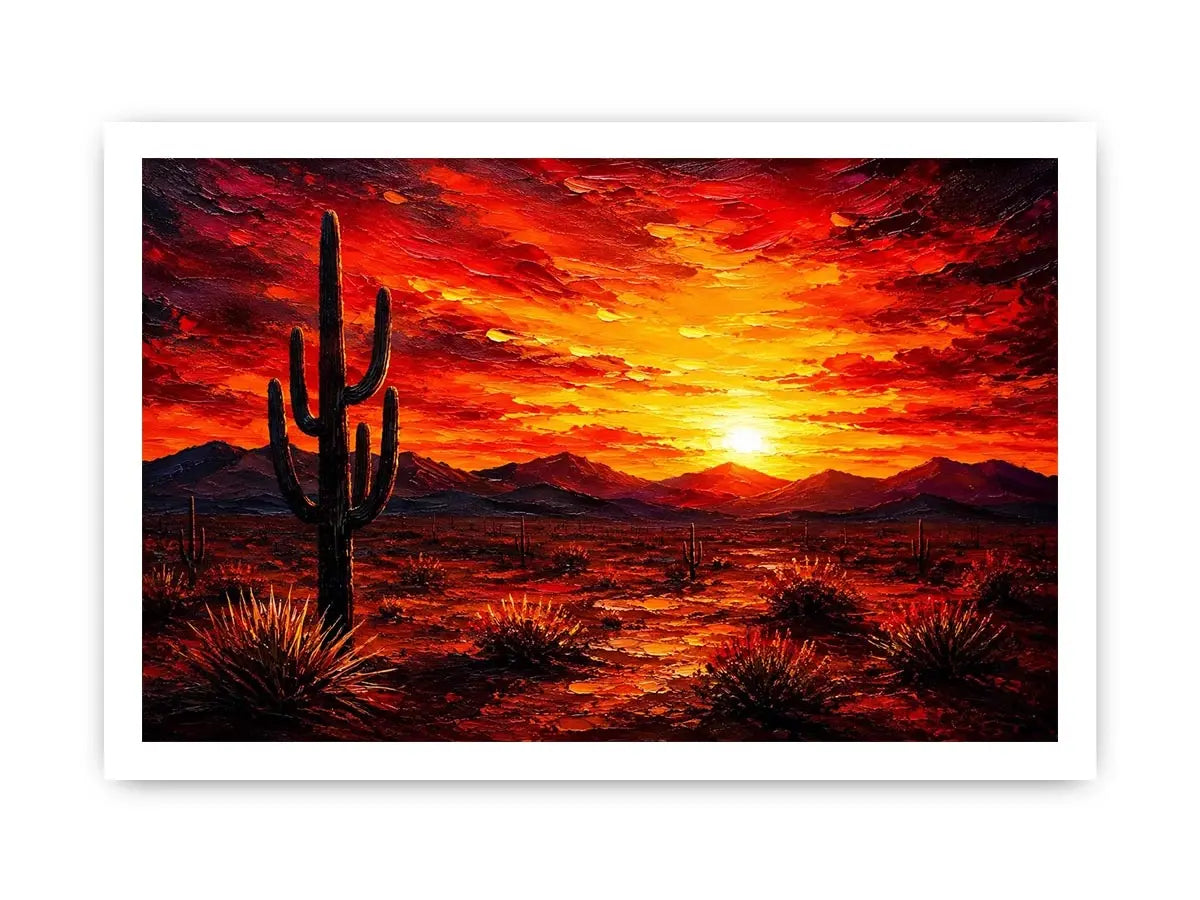Desert sunset with cactus silhouette