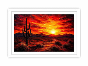 Desert sunset with cactus silhouette
