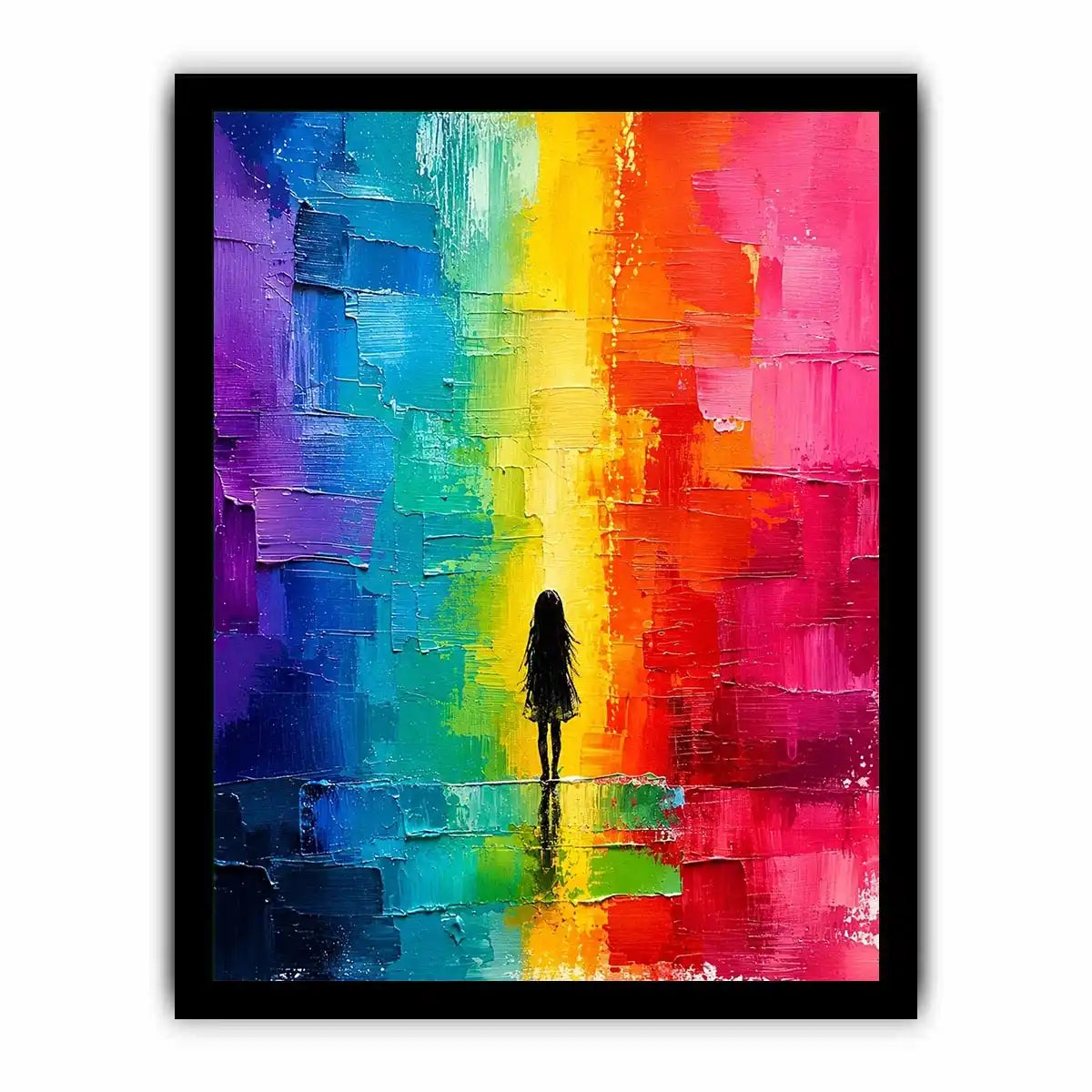 Contemplative figure in glowing rainbow hues