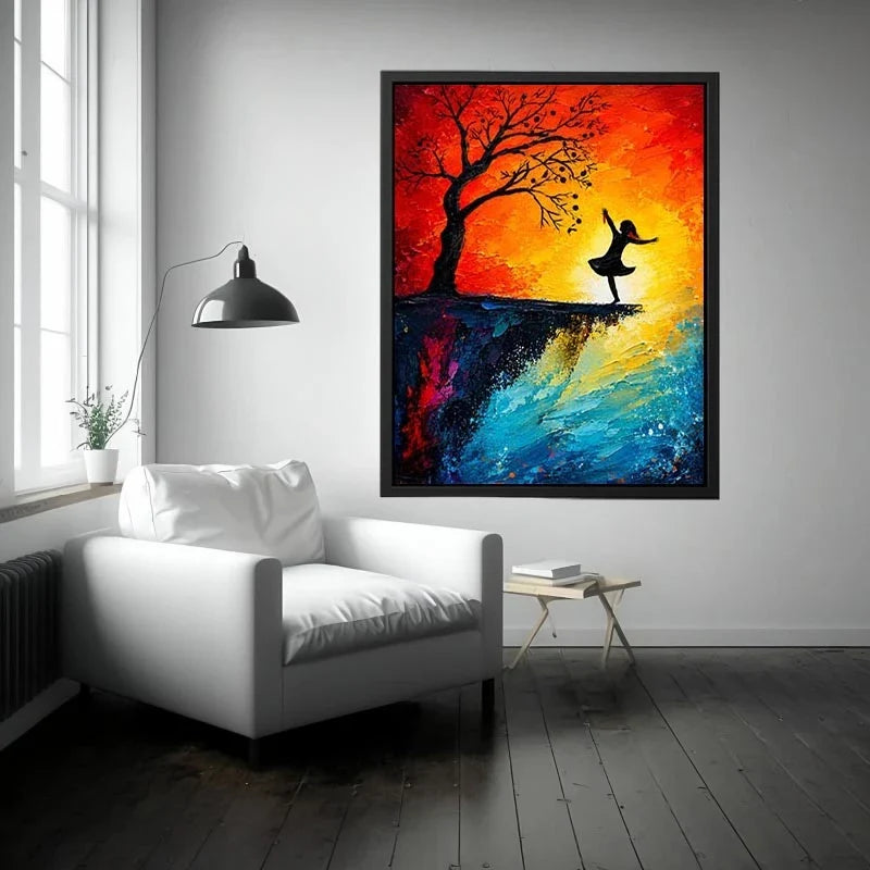 Dancing silhouette against fiery sunset