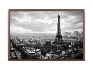 Eiffel Tower amid Parisian skyline haze
