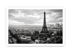 Eiffel Tower amid Parisian skyline haze