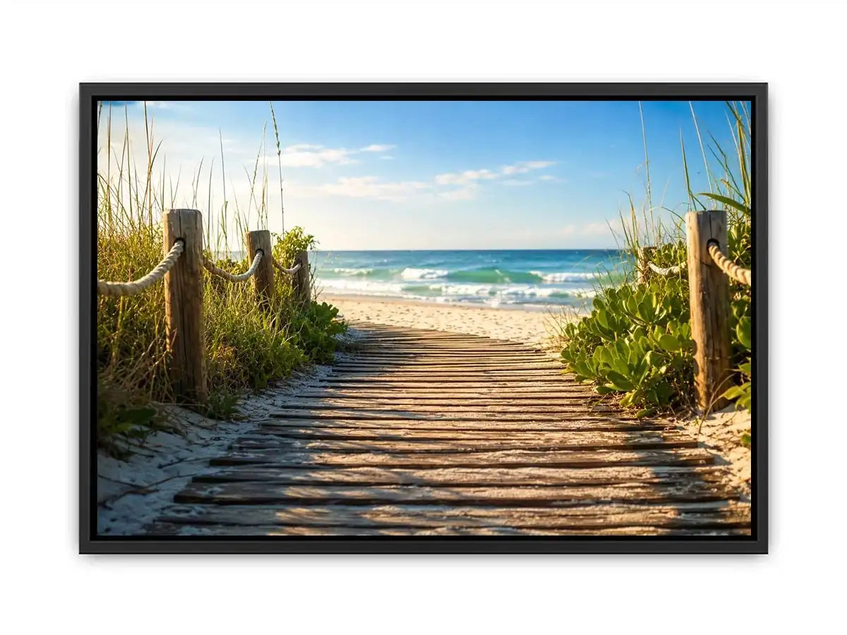Serene beach pathway to the ocean