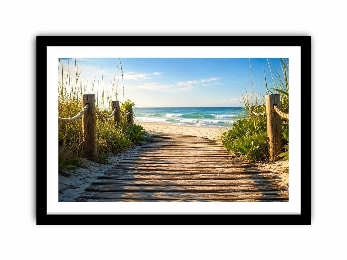 Serene beach pathway to the ocean