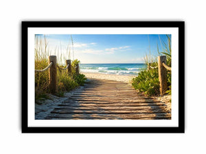 Serene beach pathway to the ocean