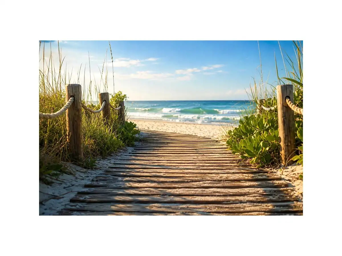 Serene beach pathway to the ocean