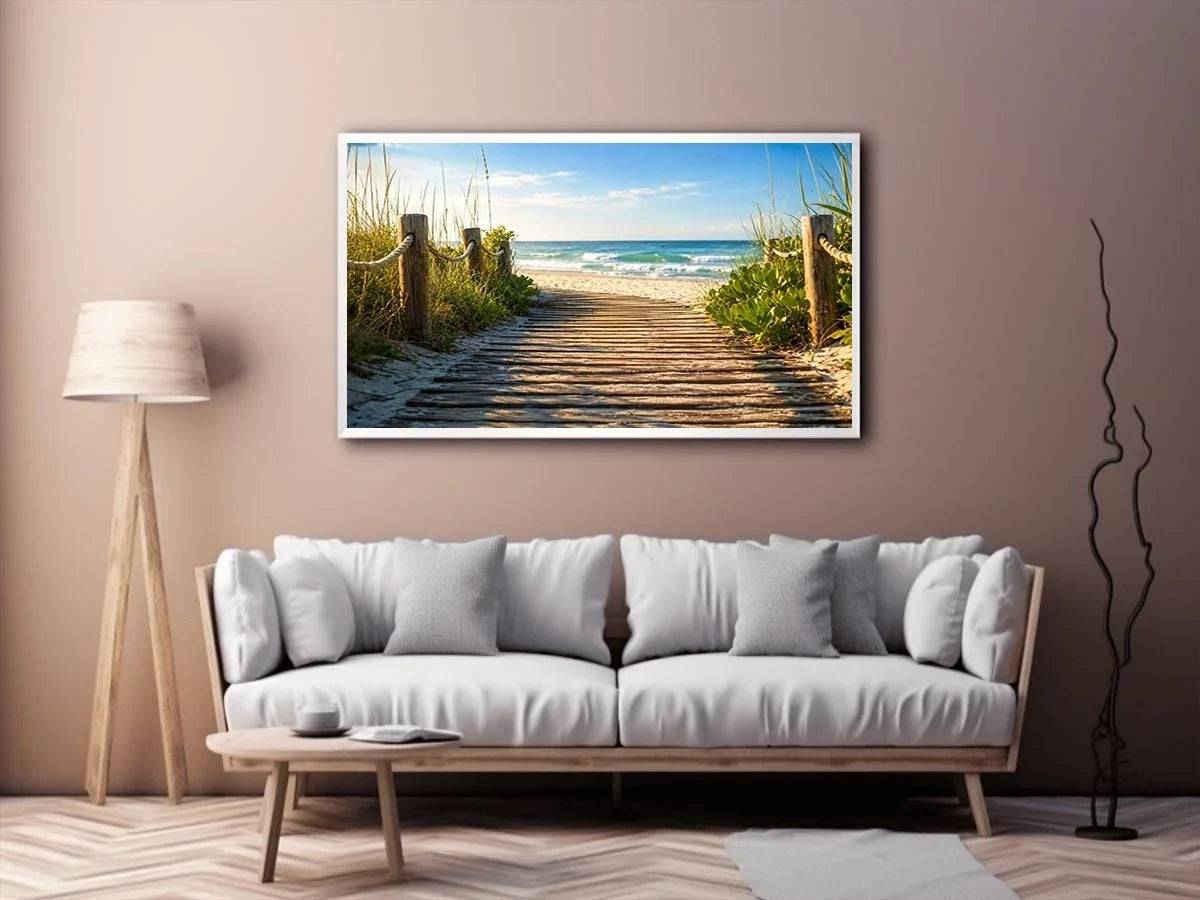 Serene beach pathway to the ocean
