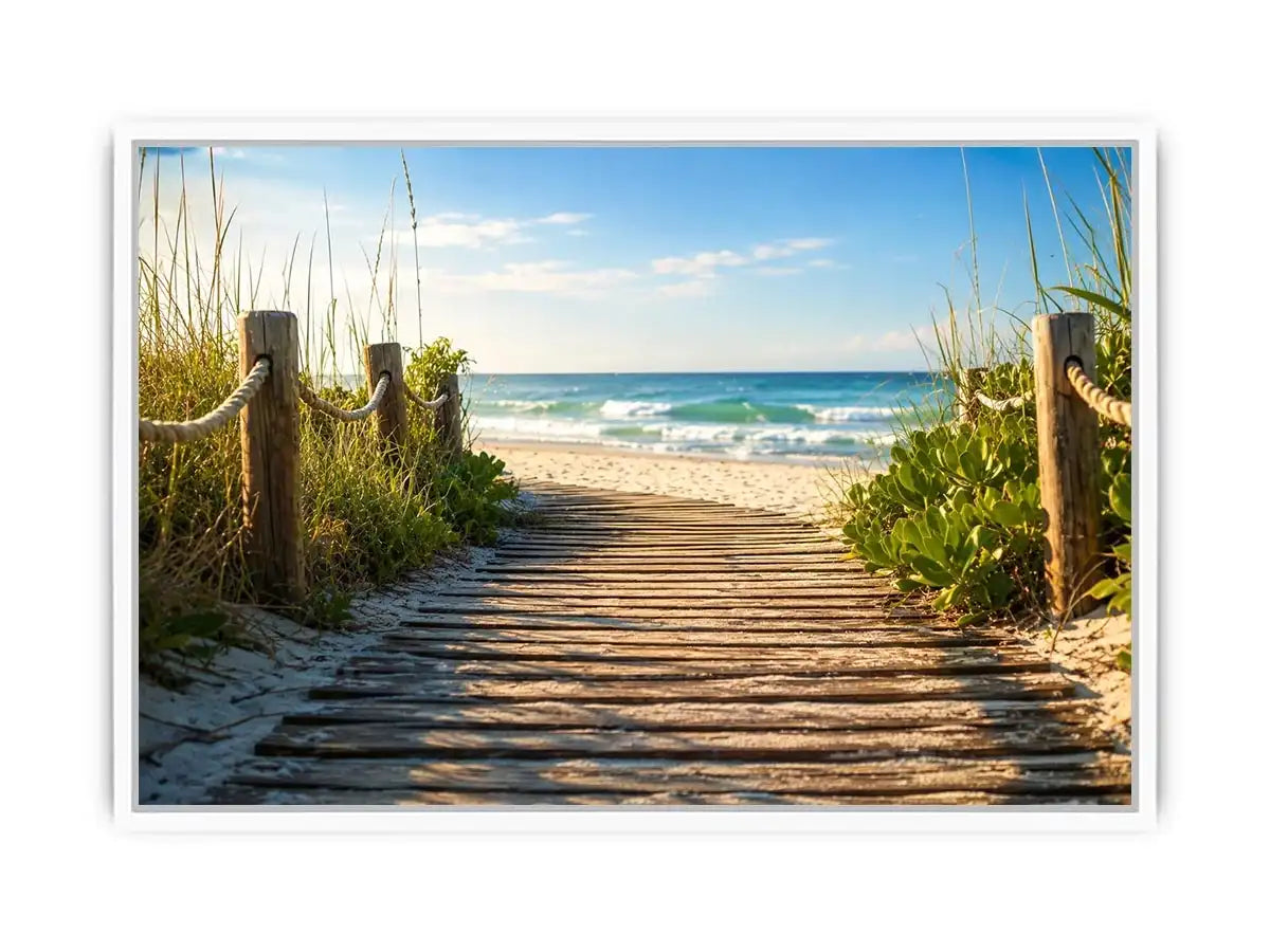 Serene beach pathway to the ocean