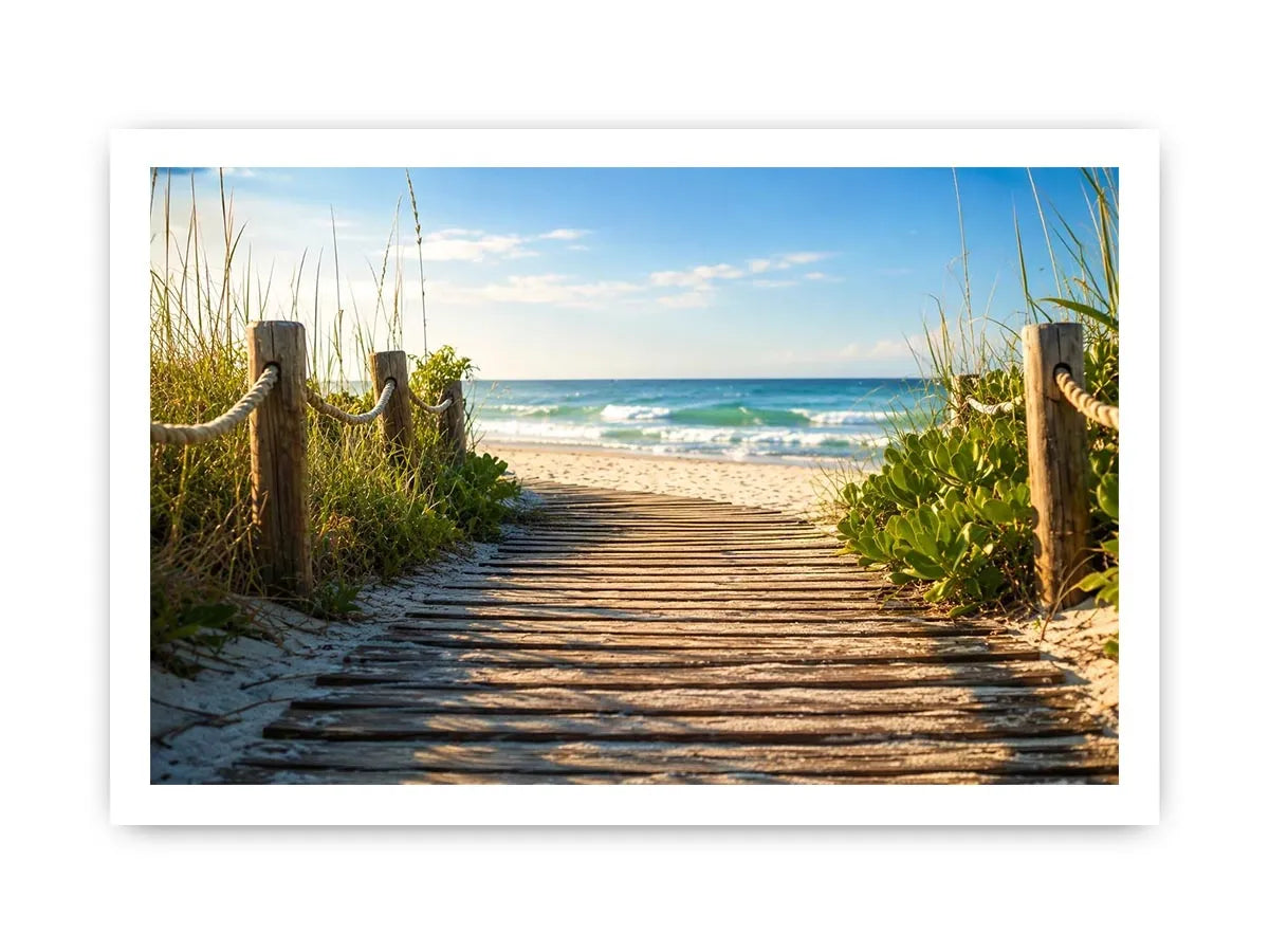 Serene beach pathway to the ocean