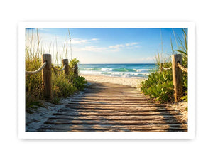 Serene beach pathway to the ocean