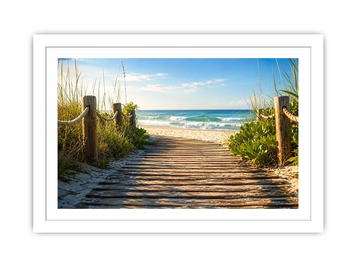 Serene beach pathway to the ocean