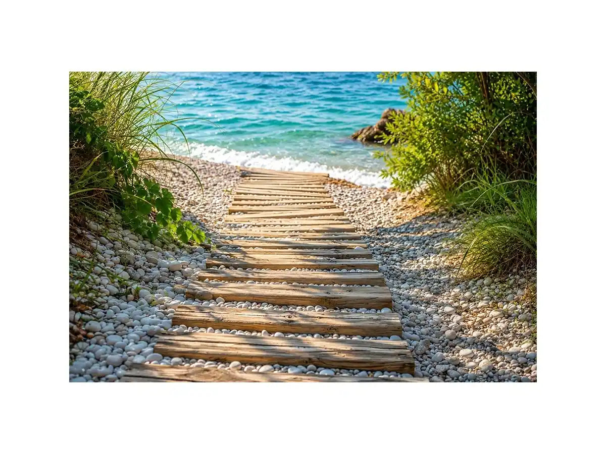 Sunny coastal path to the sea
