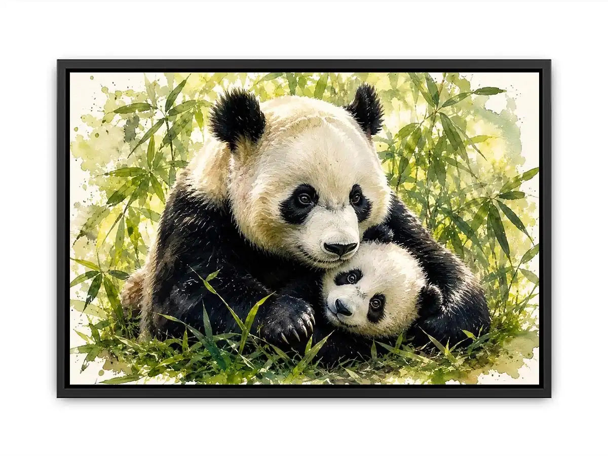 Tender panda embrace in bamboo grove