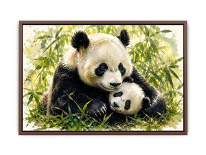 Tender panda embrace in bamboo grove