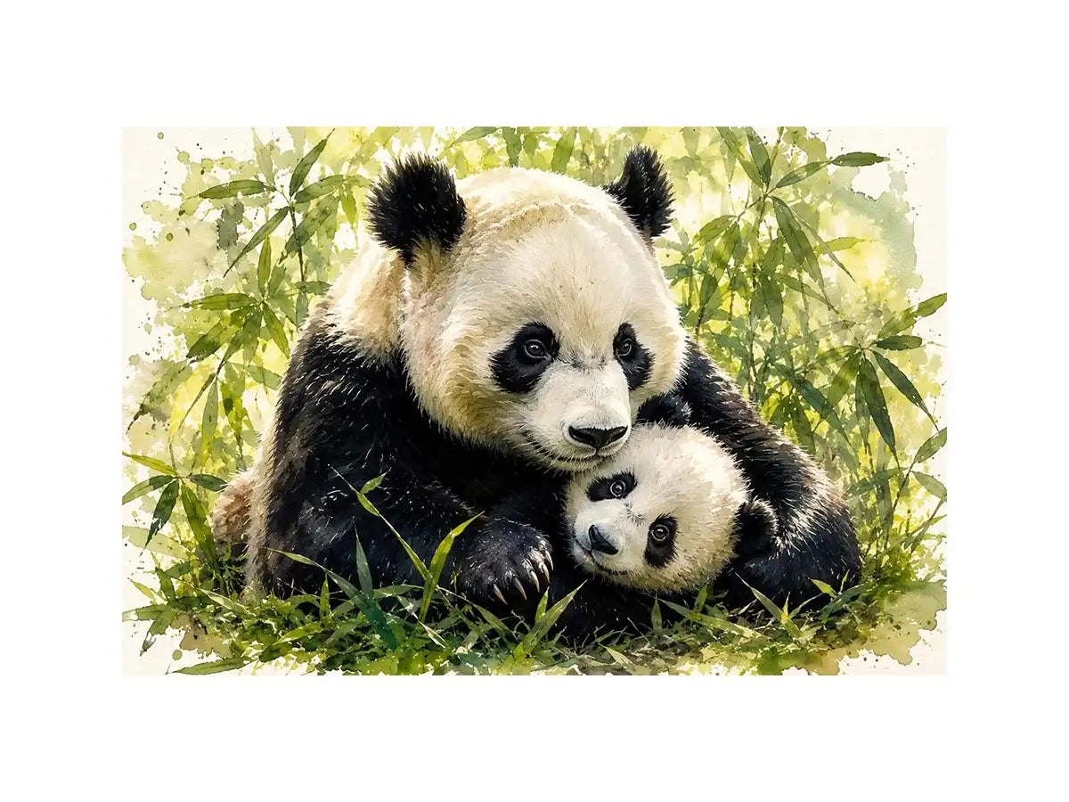 Tender panda embrace in bamboo grove