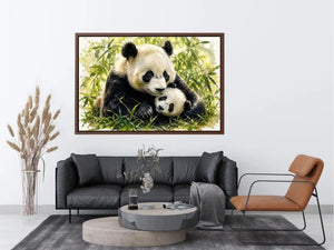 Tender panda embrace in bamboo grove