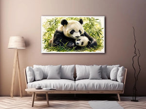 Tender panda embrace in bamboo grove
