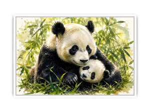 Tender panda embrace in bamboo grove