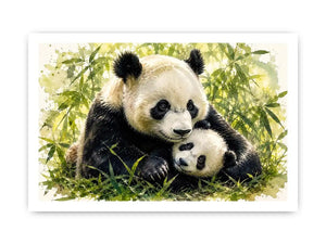 Tender panda embrace in bamboo grove