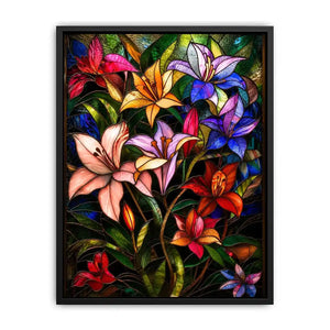 Vibrant stained-glass floral arrangement