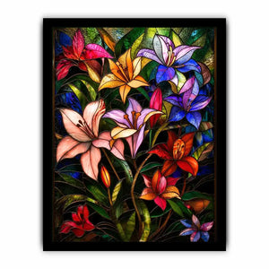 Vibrant stained-glass floral arrangement