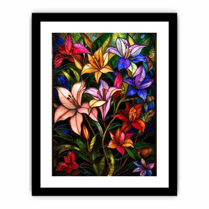 Vibrant stained-glass floral arrangement