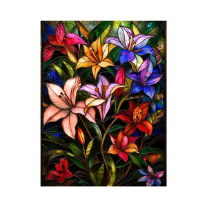 Vibrant stained-glass floral arrangement