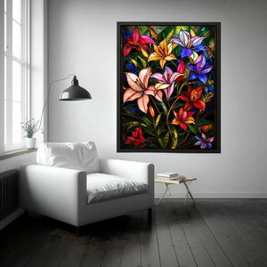 Vibrant stained-glass floral arrangement