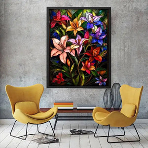 Vibrant stained-glass floral arrangement