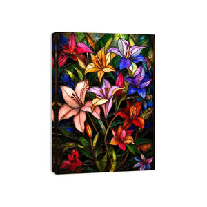 Vibrant stained-glass floral arrangement