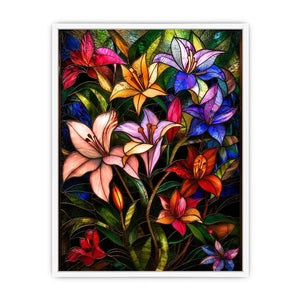 Vibrant stained-glass floral arrangement