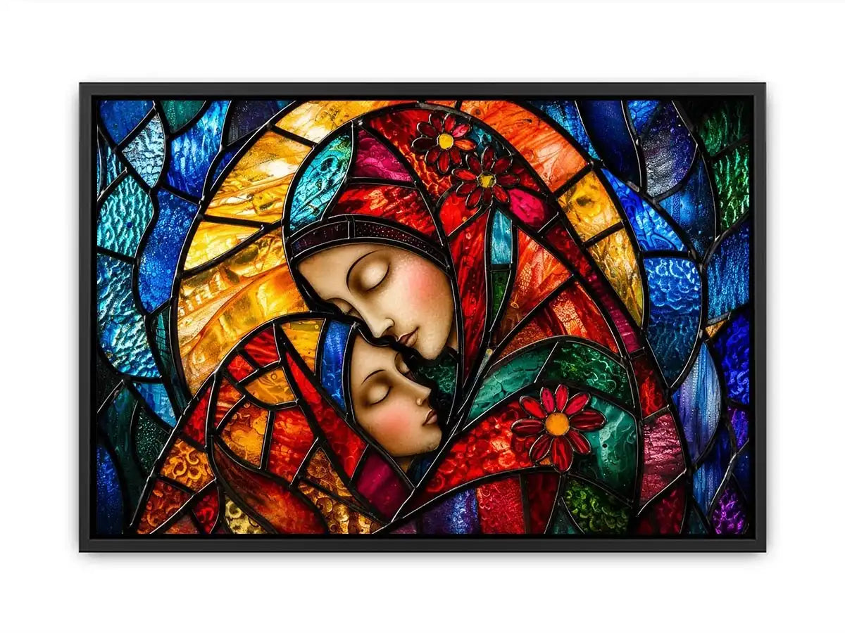 Mother and child in stained glass