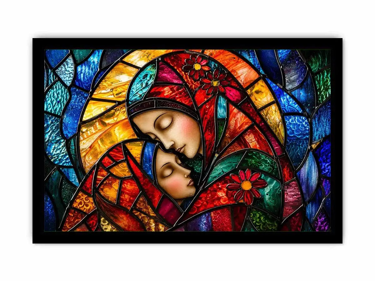 Mother and child in stained glass