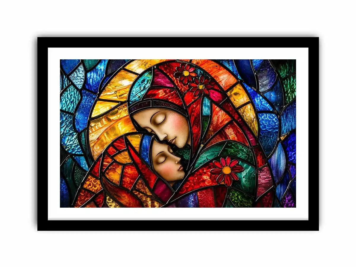 Mother and child in stained glass