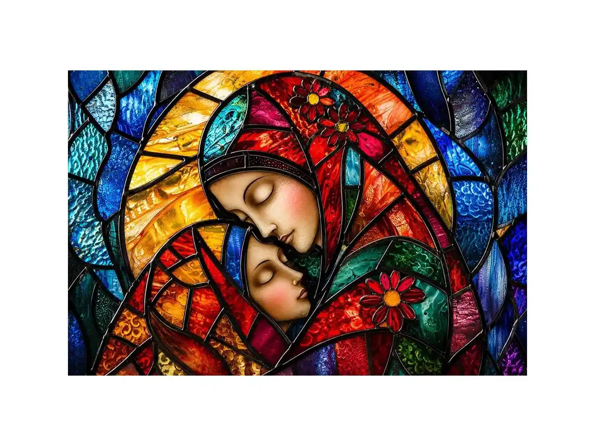 Mother and child in stained glass