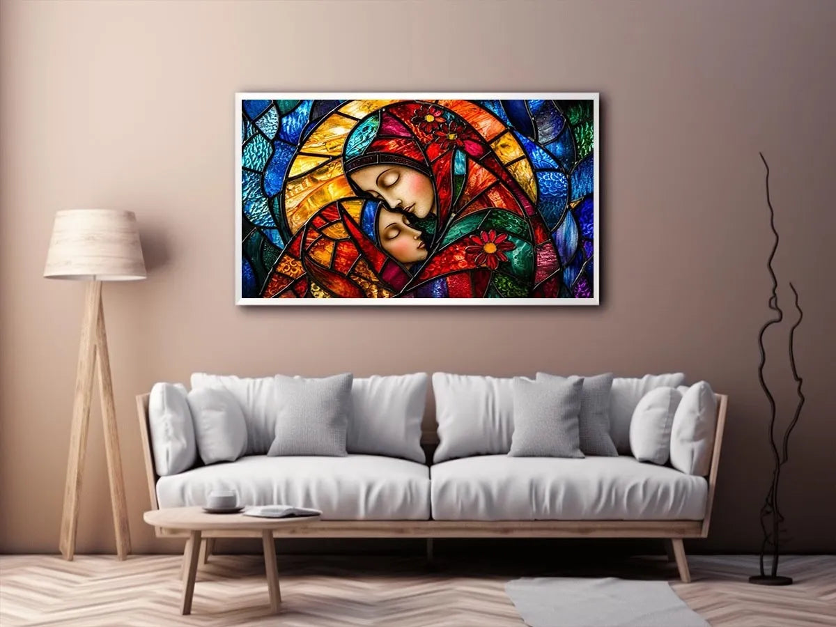 Mother and child in stained glass