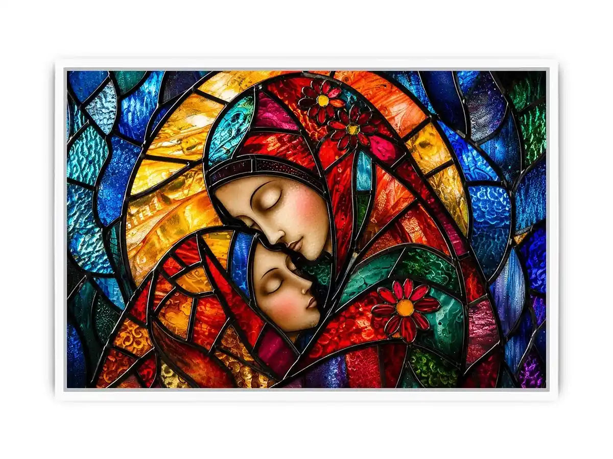 Mother and child in stained glass