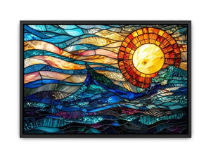 Stained glass ocean and sun mosaic