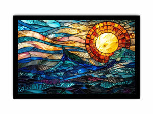 Stained glass ocean and sun mosaic