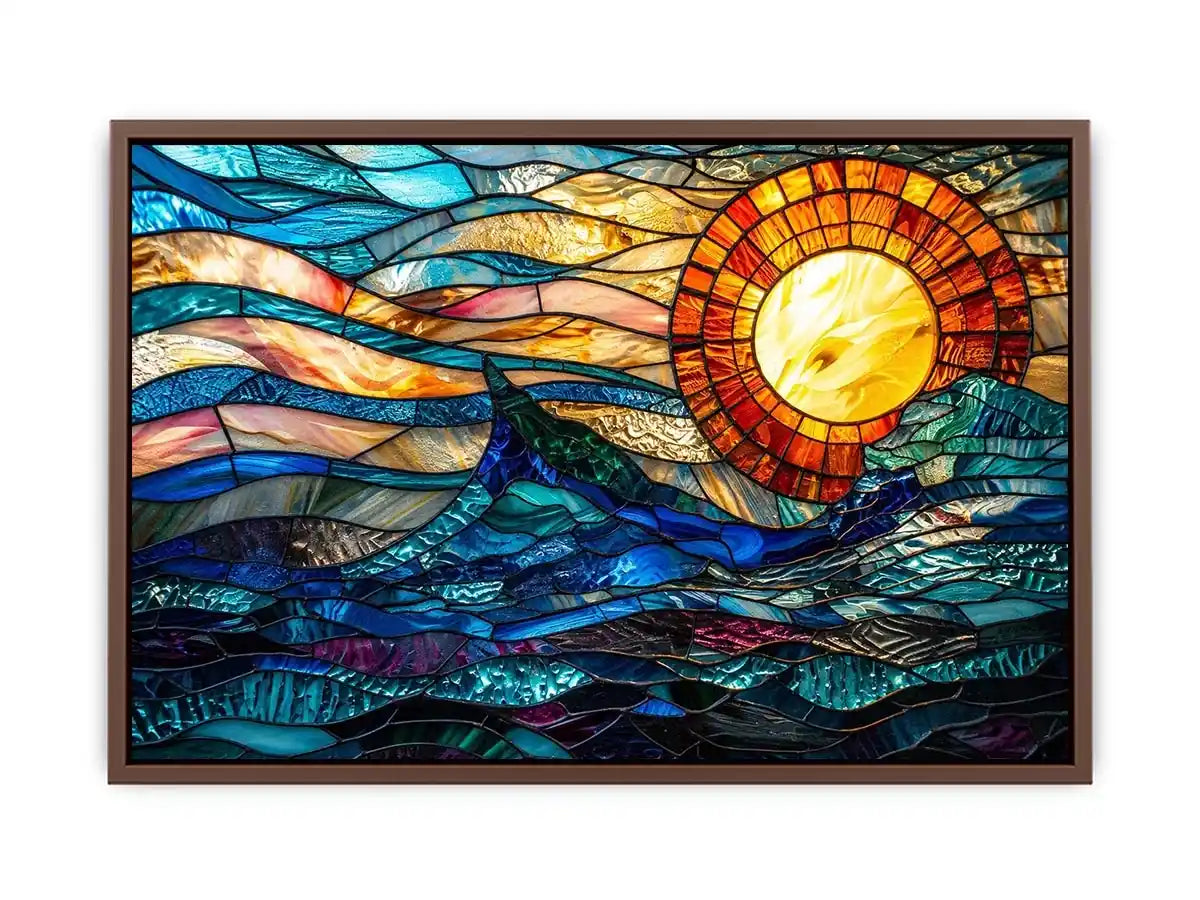 Stained glass ocean and sun mosaic