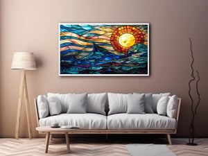 Stained glass ocean and sun mosaic