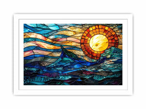 Stained glass ocean and sun mosaic