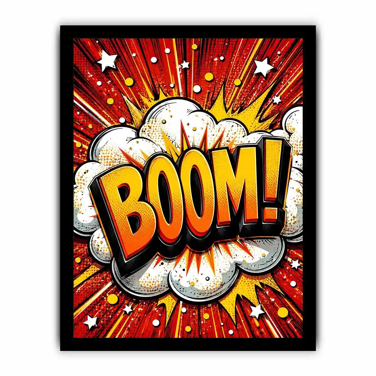 Comic explosion with bold BOOM!