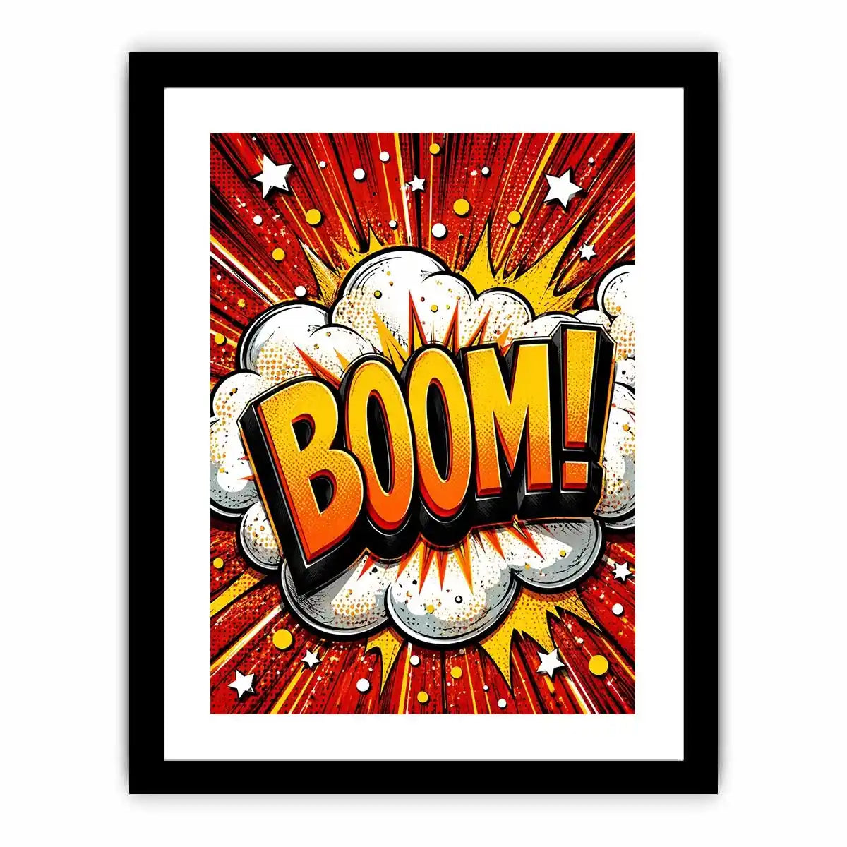 Comic explosion with bold BOOM!