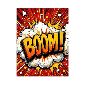 Comic explosion with bold BOOM!