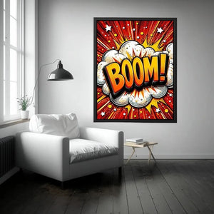 Comic explosion with bold BOOM!