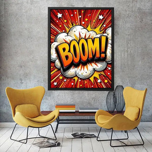 Comic explosion with bold BOOM!