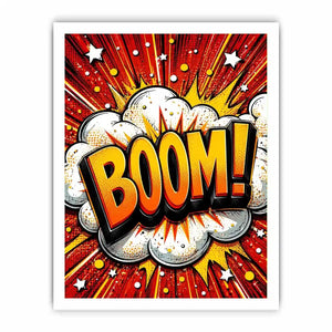 Comic explosion with bold BOOM!