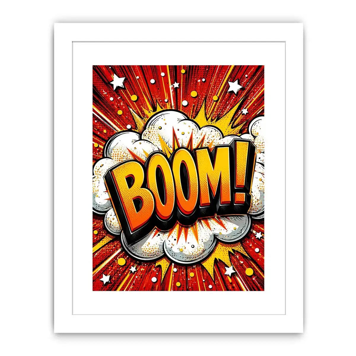 Comic explosion with bold BOOM!