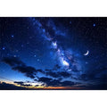Starry night with crescent moon and clouds